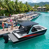 Bateau à pontons en fibre de verre, moteur hors-bord 90 CV, haute vitesse, divertissement familial et pêche en lac, toutes saisons, nouveau modèle