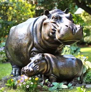 <b>Garden</b> Animal Customization Statue Decoration Large <b>Bronze</b> Hippo Sculpture Event Supplies Large Figure For Decoration - Product Image 5