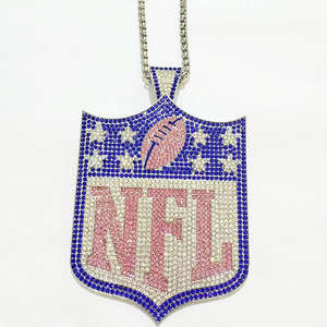 Colgante de Fútbol Americano NFL con Forma de Escudo, Corte Brillante, Chapado en Rodio de Oro de 14K, Plata de Ley 925, Estilo Hip Hop para Hombre - Product Image 2