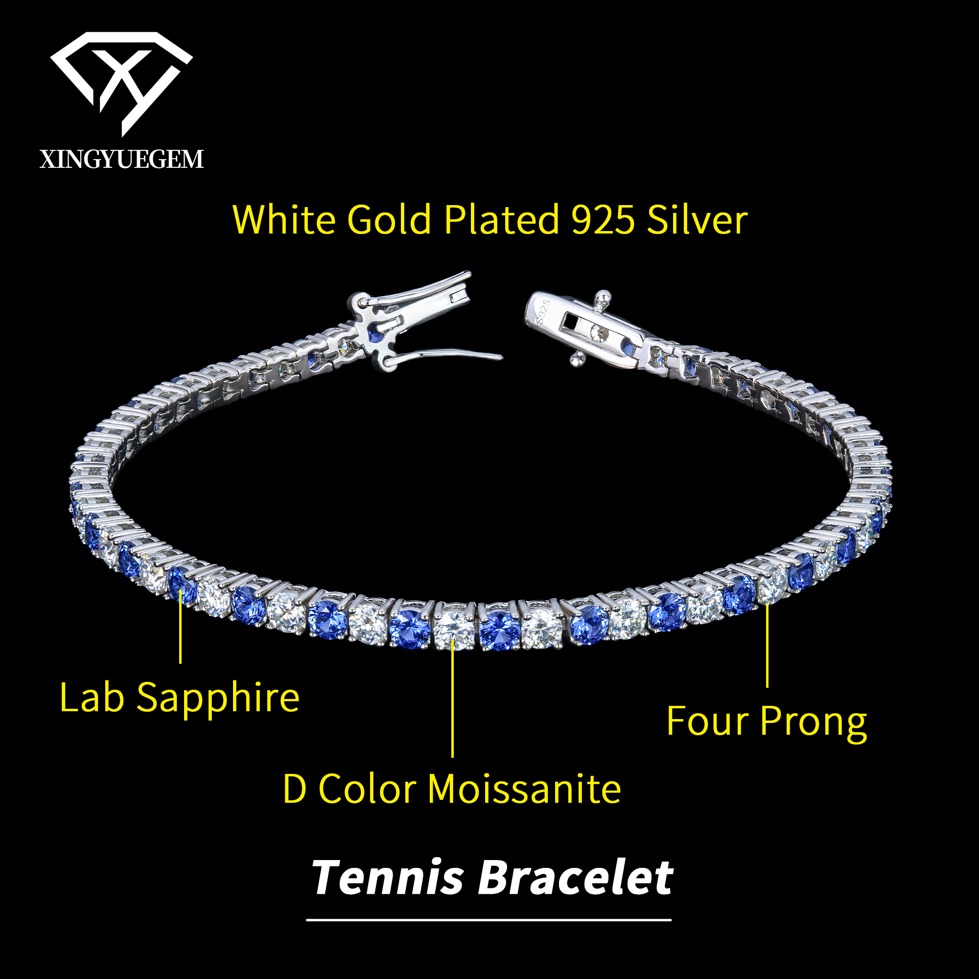 moissanite+lab sapphire