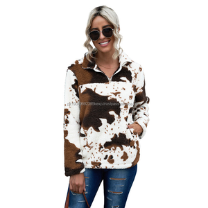 Sweat-shirt pour femmes 14, hiver, léopard, décontracté, fermeture éclair quart de tour, polaire moelleux, pull en sherpa - Product Image 1