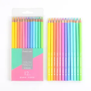 Marco 9100 12/24 Warna Seri Pensil Warna Macaron Set Pensil Warna Cerah untuk Menggambar Alat Tulis Mewarnai