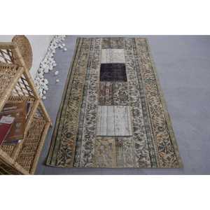 Alfombra de retazos de lana Beige hecha a mano Vintage para área grande 3,4X6,3 pies Rectangular abstracto sala de estar pasillo alfombra de látex - Product Image 1