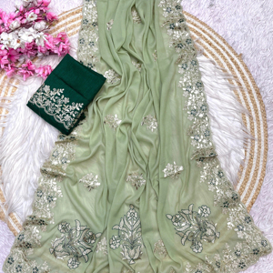 Élégant Bollywood Indien Blooming Chocolat Soie Tissu Broderie Travail Fantaisie Saree Blouse Traditionnel Ethnique Porter pour les Fêtes - Product Image 1