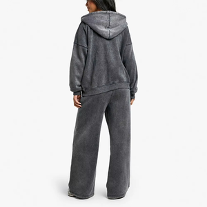 Ensemble de survêtement gris foncé pour femme, sweat à capuche à manches longues et pantalon avec poches latérales, coupe décontractée, design uni - Product Image 6