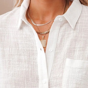 Chemisiers décontractés pour femmes, nouvelle mode, motif uni, coton et lin, manches courtes, blanc, vêtements d'été, boutons, respirant - Product Image 6