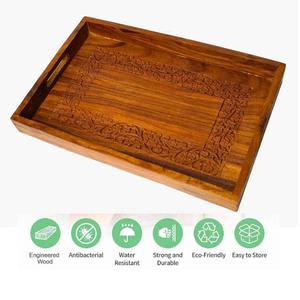 Plateau de service rond en bois gravé artisanal de qualité supérieure pour mariage, cuisine, salle à manger et décoration intérieure avec approvisionnement mondial - Product Image 4