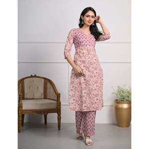 Purple Hand-Drawn Cotton <b>Block</b> <b>Printed</b> Salwar Kameez Pant Set of 2 - Product Image 3