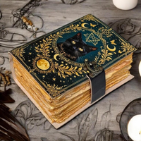 Carnet en cuir imprimé chat noir d'horreur, livre grimoire vintage, 400 pages à bords festonnés, cadeau magique pour la fête des mères et Halloween