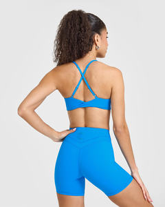 ชุดเซ็ต2ชิ้นสำหรับผู้หญิงกางเกงขาสั้นและเสื้อชั้นในไมโครแบบรวมชุดออกกำลังกายสีฟ้าเขตร้อนออกแบบโลโก้ได้ตามต้องการล่าสุด - Product Image 6