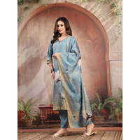 Ensemble Kurta et pantalon pour femmes, en georgette de soie imprimée verte, style traditionnel indien-pakistanaise, pour l'été et les fêtes, avec dupatta