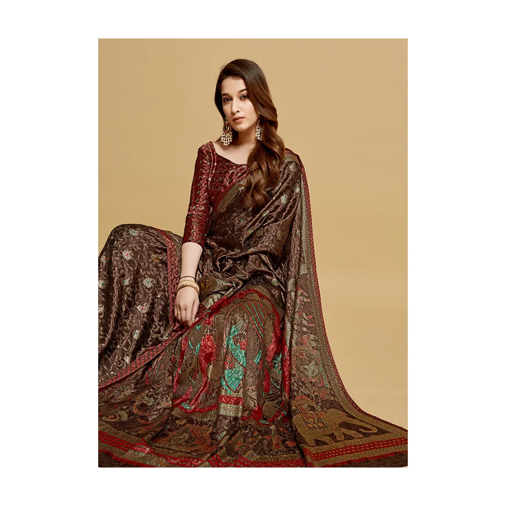 Ultimo sari di pura seta morbida di design con bellissimo lavoro Pallu e jacquard su tutta la fornitura di fabbrica all'ingrosso di sari