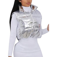 Blouson Bomber Unisexe d'Hiver Matelassé Métallisé en Coton Imperméable Réversible avec Capuche et Col Montant en Toile