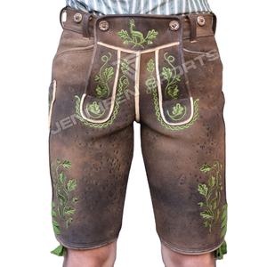 Short Lederhosen personnalisé pour hommes en cuir de vachette véritable lisse avec broderie personnalisée sur les côtés et les poches arrière avec passants de ceinture - Product Image 1
