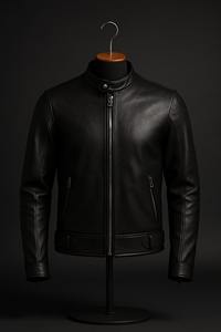 เสื้อแจ็คเก็ตหนังวัวสีดำสำหรับผู้ชาย ทรงสลิมฟิต มีฮู้ด สไตล์ไบค์เกอร์ แนวสตรีท  กันน้ำ ระบายอากาศ แห้งเร็ว ซิปทองเหลืองด้านหน้า | - Product Image 6