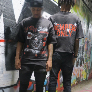 เสื้อยืดฮิปฮอป DTG พิมพ์ลายกราฟิกคอกลมเสื้อยืดมีรอยขาดโอเวอร์ไซส์ทรงบ็อกซี่ฟิตเนส - Product Image 6