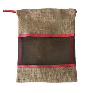 Bolsa de Semillas Ecológica con Panel de Malla y Ribete Rojo, Color Beige, Reutilizable, Lavable, Resistente al Agua, Poliéster/Algodón - Product Image 6