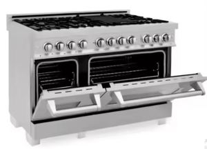 ZLINES - 48 in Legacy Dual Fuel Range with 6 Brass Burners (RAS-SN-BR-48) Satin Stainless Steel - Product Image 2