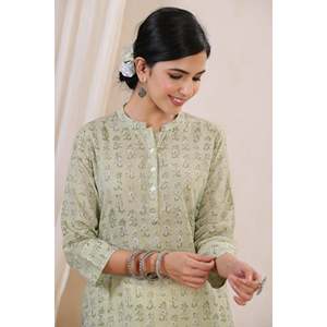 Kurta Recta de Algodón Hazirah Hoor Booti para Mujer - Product Image 1