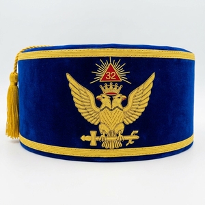 Écusson maçonnique du Rite écossais AASR 32 degrés, broderie en fil d'or pour chapeau rouge, avec ailes d'aigle et boutons en corde - Product Image 5