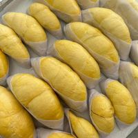 Authentieke vers gesneden Monthong Durian uit Thailand, kant-en-klaar, zoete romige snack, verpakt voor gemak, altijd beschikbaar, natuurlijke kwaliteit.