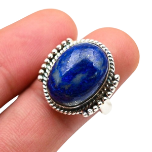 925 Sterling Silver Boho Style Handmade <b>Ring</b> Classical Jewelry <b>Lapis</b> Gemstone Wedding Gift for Women Rhodium Plated for Party - Product Image 1