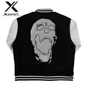 Veste universitaire de baseball lettrage pour hommes avec nouvelle broderie de poker printemps automne veste en cuir à manches en toile - Product Image 4