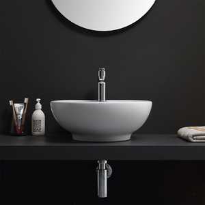 Lavabo rond en céramique moderne blanc pour comptoir, facile à nettoyer - Product Image 5