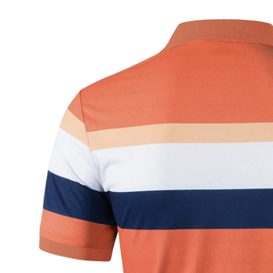 <b>Mens</b> <b>Orange</b> White Navy Striped Polo <b>Shirt</b> Short Sleeve Breathable Quick Dry Lightweight Casual Golf Tennis Summer Knit Top Wear - Product Image 5
