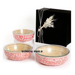 Ensemble de trois saladiers en bois de qualité supérieure bol de service en gros bol de soupe en bois de gros élégant classique - Product Image 2