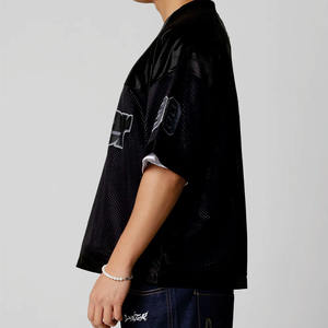 Camiseta de malla negra extragrande para hombre, manga corta, con logo personalizado, OEM, marca privada, venta al por mayor, camiseta de fútbol americano, EE. UU. - Product Image 5