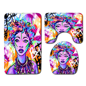 Ensemble de tapis de salle de bain africains imprimés sur mesure pour salle de bain, rideau de douche antidérapant, tapis de bain - Product Image 1