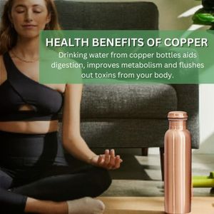 Bouteille d'eau en cuivre pur 100% martelé et ayurvédique étanche avec couvercle fabriqué en Inde - Product Image 4