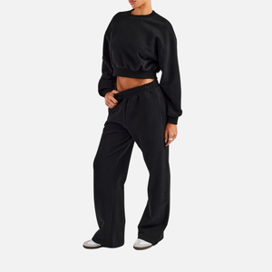 High Quality <b>Women's</b> <b>Cropped</b> Sweatshirt Tracksuit <b>Black</b> with Customizable Logo and Color Short Length Solid Pattern <b>for</b> Winter - Product Image 5