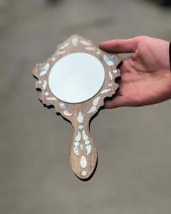 Exquisite Artisan Personalized Eco-Friendly Wooden Make-up Mirror with Mother-of-Pearl Floral Design Tabletop-Birthday Gift - Product Image 3