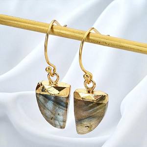 Labradorite plaqué or Boucles d'oreilles tendance en corne de pierre pour femmes Cadeau Boucles d'oreilles en pierre précieuse Bijoux Fournitures de gros - Product Image 1