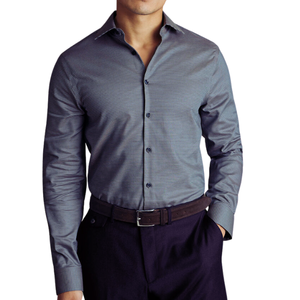 100% coton printemps ceinture décontracté col montant chemise gris anthracite semi-coupé Non-fer Stretch sergé tissu élégant tricoté armure - Product Image 1