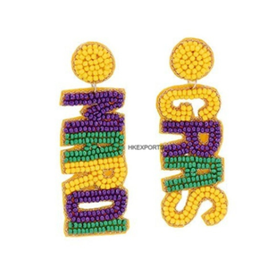 Pendientes de cuentas de Mardi Gras para mujer, joyería de fiesta, cristal, diamantes de imitación, perlas de imitación, estilo bohemio, diseño de letras - Product Image 2