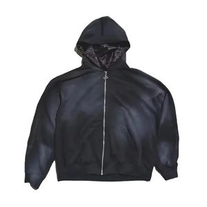 Sudadera con capucha personalizada de invierno, gruesa, con estampado digital, bordado de chenilla de algodón pesado, efecto desgastado vintage, con forro satinado y cremallera. - Product Image 4