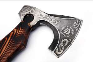 Wholesale 16\" Viking-Style Battle <b>Axe</b> Handcrafted High Carbon Steel for Outdoor Tactical Training Hunting <b>Chopping</b> <b>Wood</b> Handle - Product Image 6