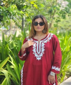 Rich Look Wedding Wear Tissu en filet de soie de coton Kurti Palazzo, avec la couleur rose Dupatta Indian Ladies Ready to | Fabrication d'usure - Product Image 2