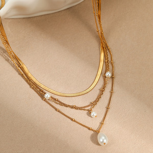 Elegante Conjunto <span class=keywords><strong>de</strong></span> Collares <span class=keywords><strong>de</strong></span> Perlas en Capas <span class=keywords><strong>de</strong></span> Acero Inoxidable Tono Dorado Estilo Bohemio para Mujer, Joyería <span class=keywords><strong>de</strong></span> Moda Bohemia <span class=keywords><strong>de</strong></span> Acero Inoxidable - Product Image 3
