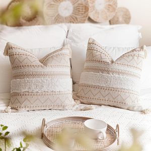 Cojín para sofá, dormitorio, sala de estar, decoración del hogar, funda de almohada decorativa, funda de almohada de acento de 18x18, borlas sin látex - Product Image 1