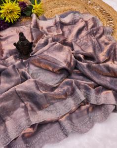 Trendmalls ผู้หญิง Saree georgette lakhanvi เย็บปักถักร้อยด้วยลำดับโมติทำงานสำหรับฤดูร้อนและฤดูหนาว - Product Image 3