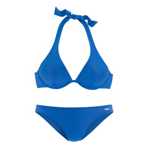 Conjunto de Bikini Bandeau con Lentejuelas y Logotipo Personalizado para Mujer, Traje de Baño de Dos Piezas, Azul Sólido, Elegante, de Alta Calidad - Product Image 1