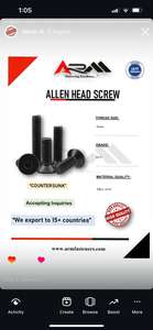 Tornillo de cabeza Allen de acero inoxidable de alta calidad Grado 10,9 Acabado de acero de aleación Fabricado EN LA India Medido en pulgadas - Product Image 3