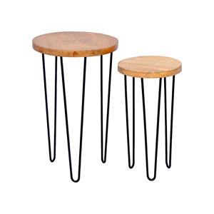 Modern Wooden and Metal Set of 2 Round Coffee <b>Table</b> for <b>Small</b> Living Rooms Retro Tea <b>Table</b> <b>Bedside</b> <b>Table</b> Home furniture - Product Image 1