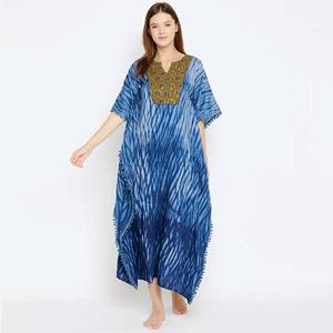 Fabricación personalizada de ajuste cómodo 100% algodón Maxi longitud Shibori tejido a mano Tie-Dye Loungewear Kaftan - Product Image 1