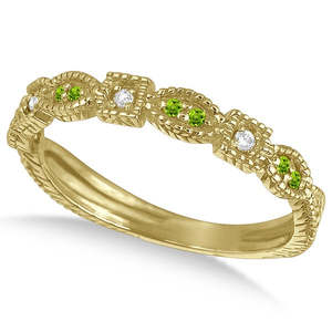 Vintage 14K Yellow Gold Stackable Diamond & <b>Peridot</b> <b>Ring</b> 0.15ct-Elegant Vintage Diamond <b>Rings</b> - Product Image 1