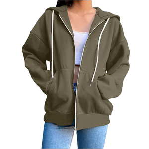 Oem Winter Heavy Weight Women's Hoodies 100% Cotton Oversized Customized Breathable Waterproof Eco-Friendly Casual Zip-Up - Product Image 2